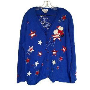 Vintage Jack‎ B Quick 3XL Christmas Cardigan Santa Shooting Star Holiday Sweater